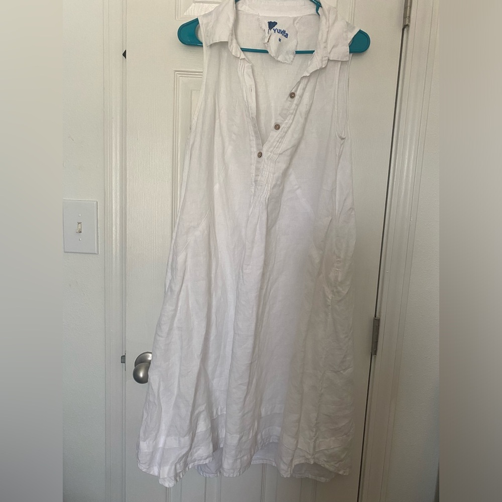 Yuvita 100% Linen White Sleeveless Dress - Size M